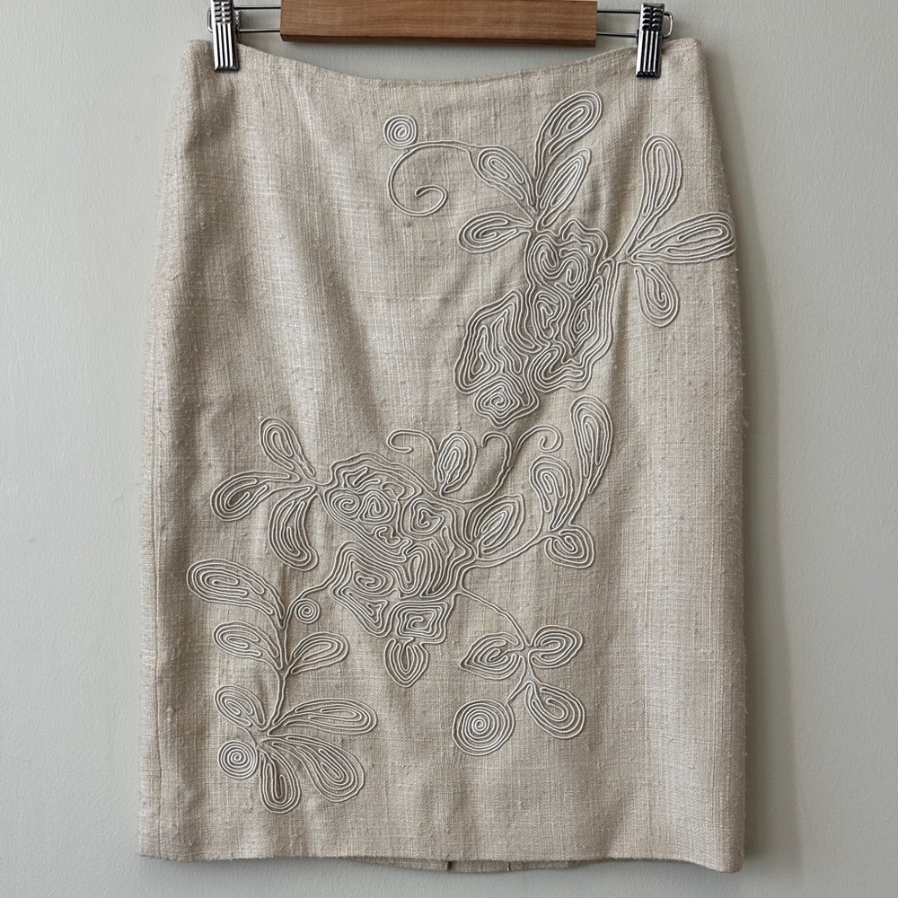 100% Silk Beige Textured Embroidered Skirt